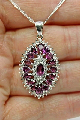 Colgante de plata rodolita rosa gemas naturales genuinas de ley maciza con cadena Foto 1 de 4