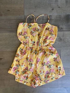 Roxy On Way Love Romper Yellow Tropical Beach Women's Sz Large L NWT - Picture 1 of 10