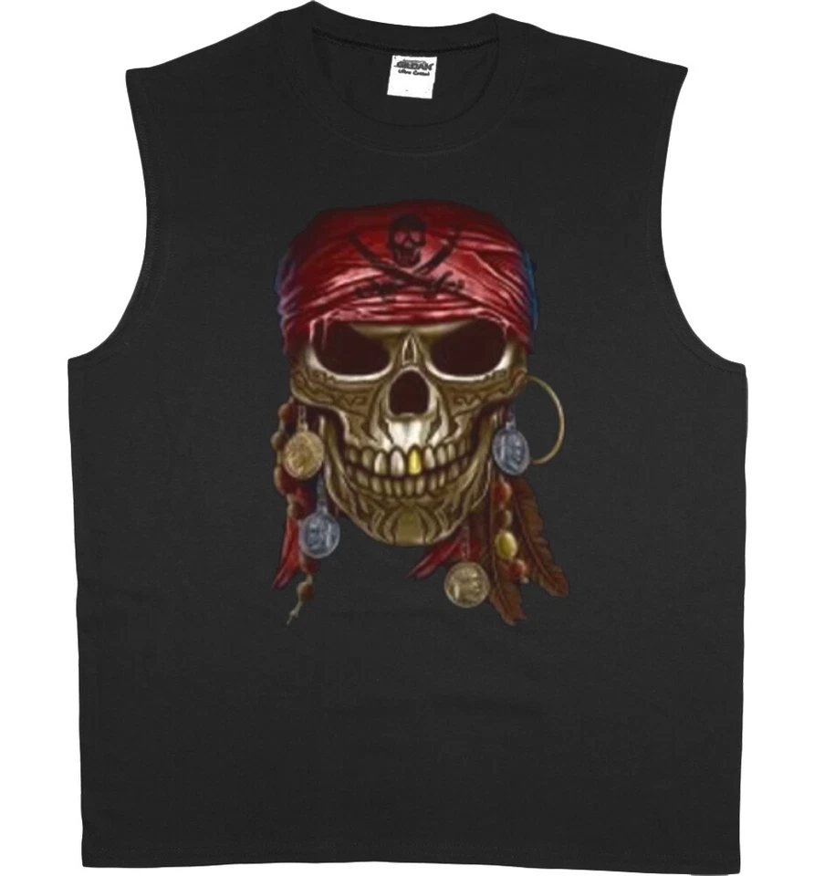 Camiseta sin mangas para hombre Camiseta muscular Camiseta pirata Calavera Camiseta sin mangas Foto 1 de 1