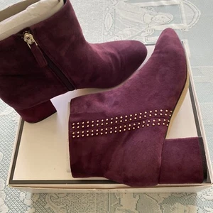 WHBM "ZEEK" CABERNET SUEDE ANKLE BOOTS CHUNKY HEELS SHOES PUMPS SZ 9.5 MED EUC - Picture 1 of 12