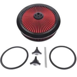 14" x 3" High Flow Air Cleaner Washable Element Red Filter Black Recessed 5 1/8" - Picture 1 of 13