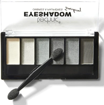TECHNIC Eyeshadow Smokey Eye Look BLACK GREY SILVER WHITE 6 Shade Shimmer - Image 1 of 4