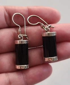 Vintage Sterling Silber Onyx Ohrringe Ohrstecker - Bild 1 von 4