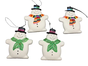 4er Set Abteilung 56 Vintage Keramik Schneemann Schneemänner flache Ornamente - Bild 1 von 7