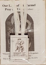 Nossa Senhora Do Monte Carmelo Lã Marrom Santo Católico escapular Branco Cabo Novo em folha