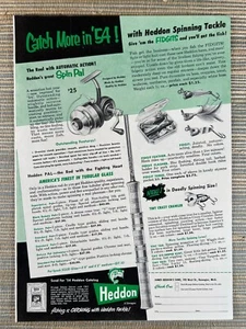 Heddon Spinngerät Angelrolle Glasrute Fidgit Bait 1954 Vintage Print Ad - Bild 1 von 1