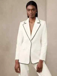 Banana Republic Carolina Slim Cotton-Linen Blazer 12 White #630100 - Picture 1 of 3