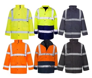 Nueva Chaqueta HI VIZ Parka Trabajo Visibilidad Alta Vis Seguridad Abrigo Impermeable - Imagen 1 de 7