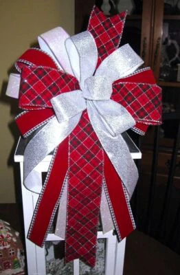 10 " CHRISTMAS VELVET DIAGONAL PLAID BOW WIRED RIBBON for DOOR WREATH # 152 rb - Image 1 of 4
