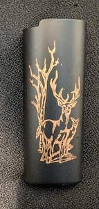 Vintage Painted Elk or Deer Bic Lighter Metal Cover Case Gold on Black - Picture 1 of 2