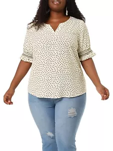 NWT Agnes Orinda White & Black Polka Dot Elastic Sleeve V~Neck Blouse 3X - Picture 1 of 3
