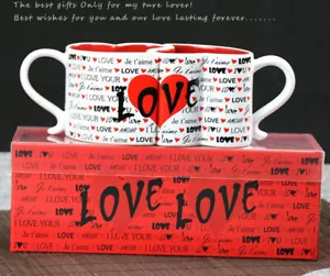 Valentine's Day! Hart Shape Couple Mug Set of 2 Love Ceramic Mugs- New In Box - Picture 1 of 5