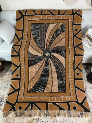 Mudcloth Bogolan Textile Bedsheet Mali Handmade Throw Blanket - Palmier Brown - Image 1 of 4