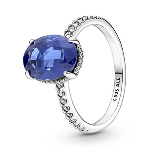 Pandora S925 Blue Sparkling Statement Halo Ring 190056C01-56 - Size 7.5 - Picture 1 of 2