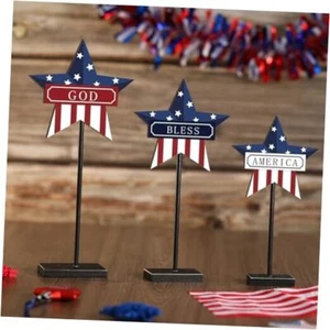 3 Pezzi Centrotavola Patriottico 4 Luglio Decorazione Rustico Legno Stella Classico - Foto 1 di 7