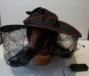 Black Witch Hat Sombrero Halloween Costume LED Lights Working - Picture 1 of 3