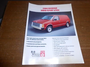 NOS 1984 Dodge Mini Ram Van Dealer ONLY Promotional Advertising Data Brochure - Bild 1 von 2
