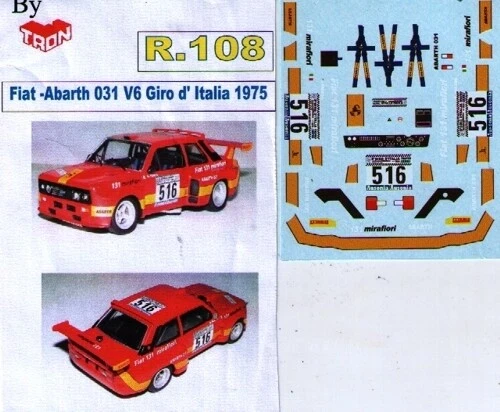 decal 1/43 FIAT ABARTH 031 V6 1° GIRO d'ITALIA 1975  TRON DER108 - Immagine 1 di 1