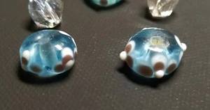 Blue Glass Lampwork Beads w/ Red & White Detailing, Handmade, Jewelry - Picture 1 of 3