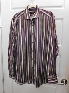 Etro Purple Brown White Striped Cotton Button Down Shirt Sz 42 - Picture 1 of 4