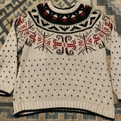 Suéter Cuello Redondo Tejido Algodón Talla Grande Grueso WOOLRICH FAIR ISLE De Colección Años 90 Foto 1 de 4
