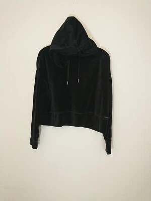 Crop Hoodie Calvin Klein Performance Velour Cropped Black Womens Size Large - Image 1 of 4