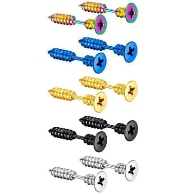 男式朋克嘻哈不锈钢穿孔螺丝耳环钉十字耳钉 — 第 1/4 张图片