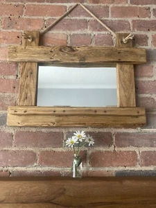 Rustic FARMHOUSE MIRROR, CANDLE SHELF, HANDMADE, reclaimed pallet wood , Chunky - Picture 1 of 10