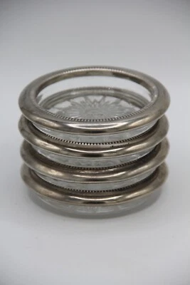 Vintage Leonard Glass Starburst Silver Plated Coasters. Set of 4, Made in Italy - Image 1 of 4