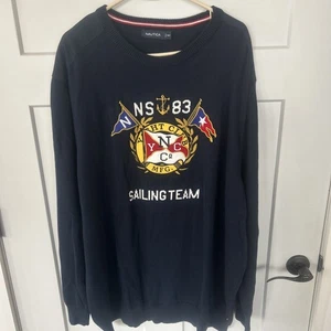 Vintage & Rare Style Nautica Yacht Club Navy Blue Flag Logo Sweater Sailing 4XL - Picture 1 of 15