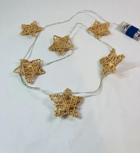 Bamboo Wicker Stars String Lights Battery Operated - Picture 1 of 3