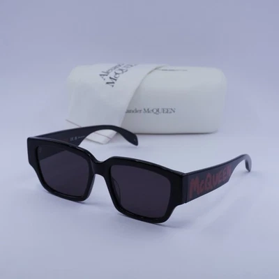 Alexander McQueen AM0329S 002 Shiny Black/Grey 56-18-145 Sunglasses New Authe... - Image 1 of 4