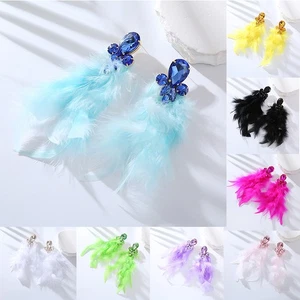 Feather Earrings Personalized Rhinestone Temperamental Fashion Long Fairy - Picture 1 of 19