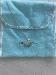 Tiffany & Co Silver Mini Double Heart Blue Enamel Necklace - Picture 1 of 16