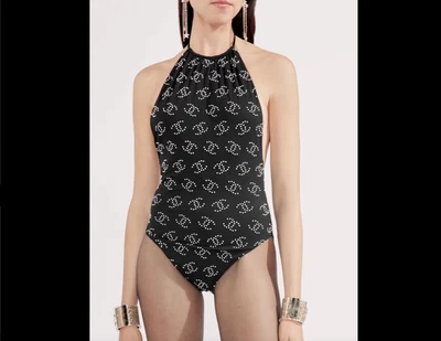 Nuevo con etiquetas Traje de baño Chanel 23C negro/blanco con logotipo con cuentas de una pieza F 36/US 4 Foto 1 de 4