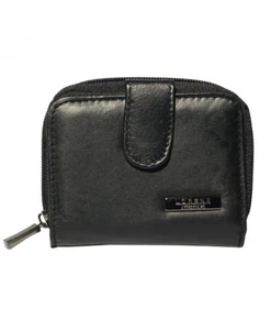 Ladies Small Compact Real Leather RFID Protected Purse(Black) ID/Bus Pass Window - Picture 1 of 5