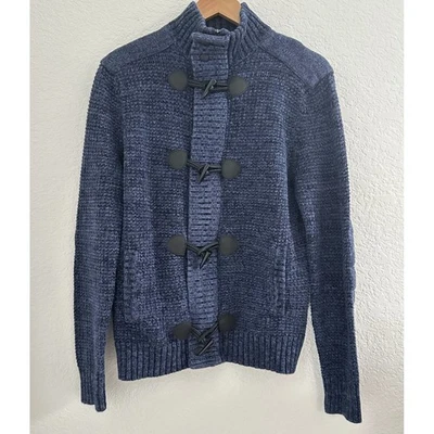 Express Knit Cardigan Sweater Mens M Blue Toggle Button Academia Preppy Grandpa - Image 1 of 4