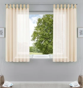2 x Bufanda Cortina uni Transparente Voile, HxA 175x140 cm, Crema - Imagen 1 de 9