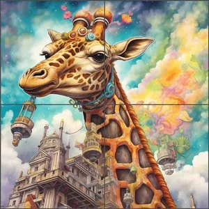 Mural artístico de cerámica Steampunk Jirafa Azulejo Salpicadero WDWW Diseños WDW201-3 - Imagen 1 de 7