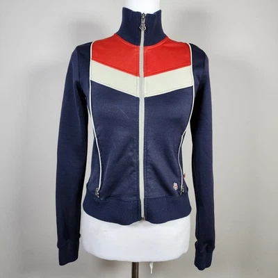 Groggy Jacket Womens XS Slim Fit Club Streetwear Active Sports Full Zip Red Blue - Image 1 of 4