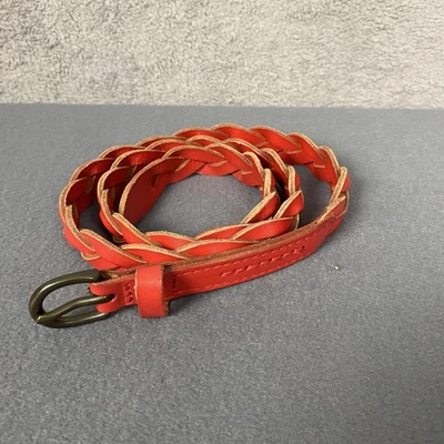 Cinturón de cuero trenzado Abercrombie & Fitch para mujer hebilla de doble punta de latón rojo Foto 1 de 4