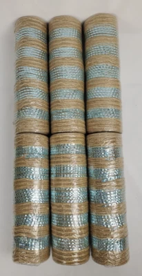 Spring Ribbon Deco Mesh Aqua Tan Burlap Twine 10" X 18' Lot of 6 Place & Time - Image 1 of 4