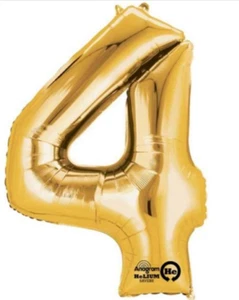 Anagram Balloons (NUMBER 4) Foil Mylar Balloon 36" GOLD SuperShape - Picture 1 of 1