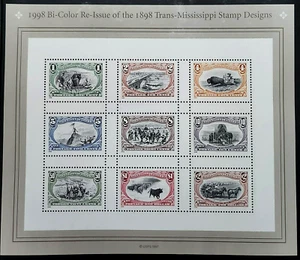 1998 Bi-Color Re-issue of the 1898 Trans-Mississipi Stamp Design Stamp Sheet - Picture 1 of 2