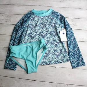 Aqua Et Sol Girl's Rashguard Swimsuit Size 7/8 UPF 50+ 2 Pc Top Bikini Bottoms - Picture 1 of 5