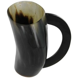 Natural Medieval Viking Dining Bovine Horn Beer Ale Drinking Cup Mug with Handle - Picture 1 of 7