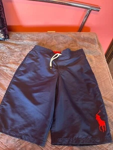 Polo Ralph Lauren Swim Trunks Boys Large Navy Red Embroidered Pony Lined Beach - Picture 1 of 7