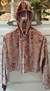 Popular 21 Sz S Cropped Hooded Sweatshirt Crushed Velvet Velour Hoodie Purple - Picture 1 of 6