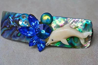 De colección Años 80 Wendy Gell Delfín Abulón Pasador de Pelo Swarovski Cristal Rivoli Foto 1 de 4