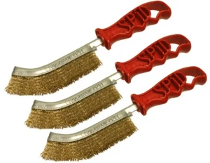 3 x Genuine Spid Steel (Brass Plated) Wire Brushes with Plastic Handles - Picture 1 of 2